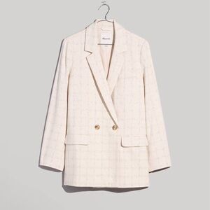 NEW Madewell Caldwell Double Breasted Blazer Ghent Plaid Windowpane Ivory XS